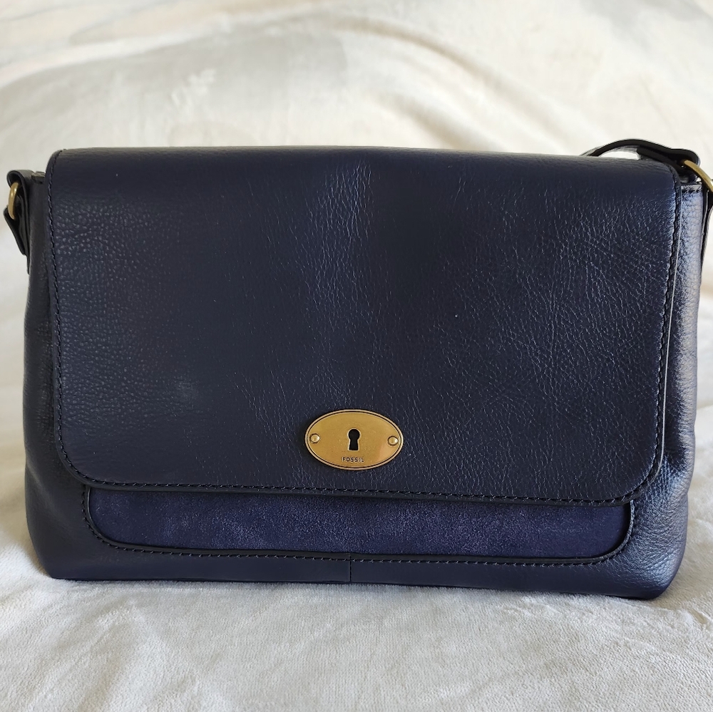 Fossil leather and suede crossbody